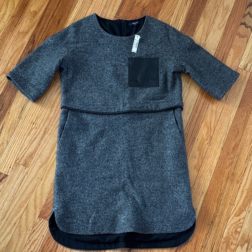 Madewell Wool Dress with Leather Accents